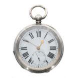 Silver lever engine turned pocket watch, import hallmarks London 1918, unsigned gilt three quarter