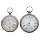 Two sliver lever engine turned pocket watches, unsigned movements, one with J.G. Graves 'The Express