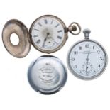 Silver (0.935) cylinder half hunter engine turned pocket watch, 47mm; together with a Pierce Watch