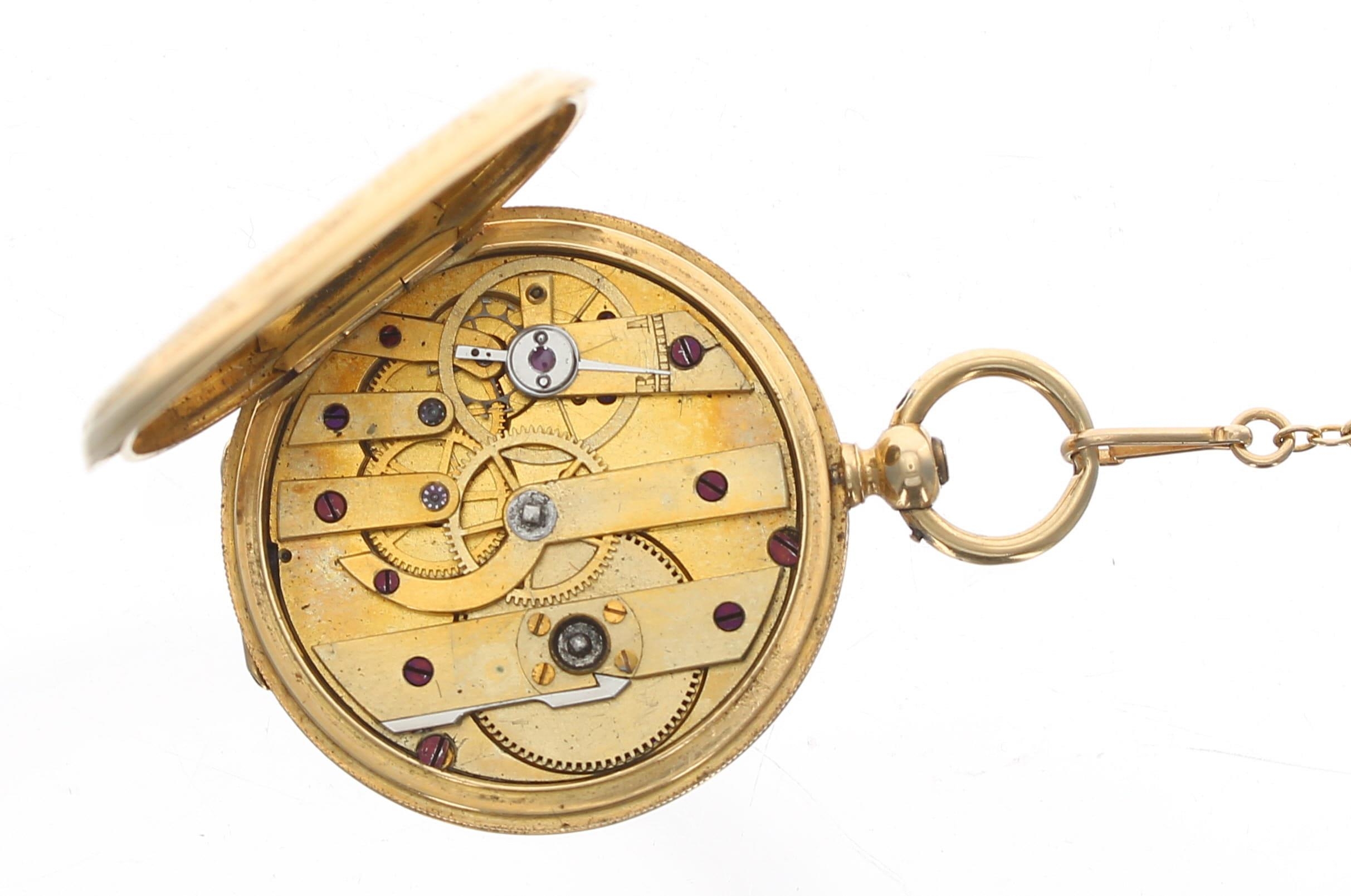 Attractive small 18k Continental cylinder hunter fob watch, gilt frosted bar movement, inscribed - Image 4 of 4
