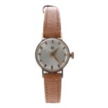 9ct lady's wristwatch, London 1967, silvered dial signed WS, ETA 2512 17 jewel movement, tan leather