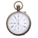 Swiss gunmetal chronograph lever pocket watch, the gilt frosted movement inscribed 'The Ascot,