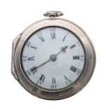 George II English silver verge pair cased pocket watch, London 1759, the movement signed R.