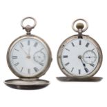 Silver lever engine turned hunter pocket watch, Chester 1875, the movement signed B.J. Kerridge,