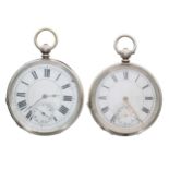 Two silver (0.800) cylinder engine turned pocket watches, 52mm and 50mm