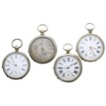 Four nickel cased lever pocket watches