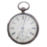 Victorian silver fusee lever pocket watch, London 1883, unsigned movement, no. 1883, with engraved