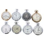 Quantity of Smiths and Ingersoll chrome and gold plated pocket watches (8)