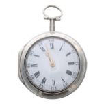 George III English silver pair cased verge pocket watch, London 1765, the fusee movement signed Thos