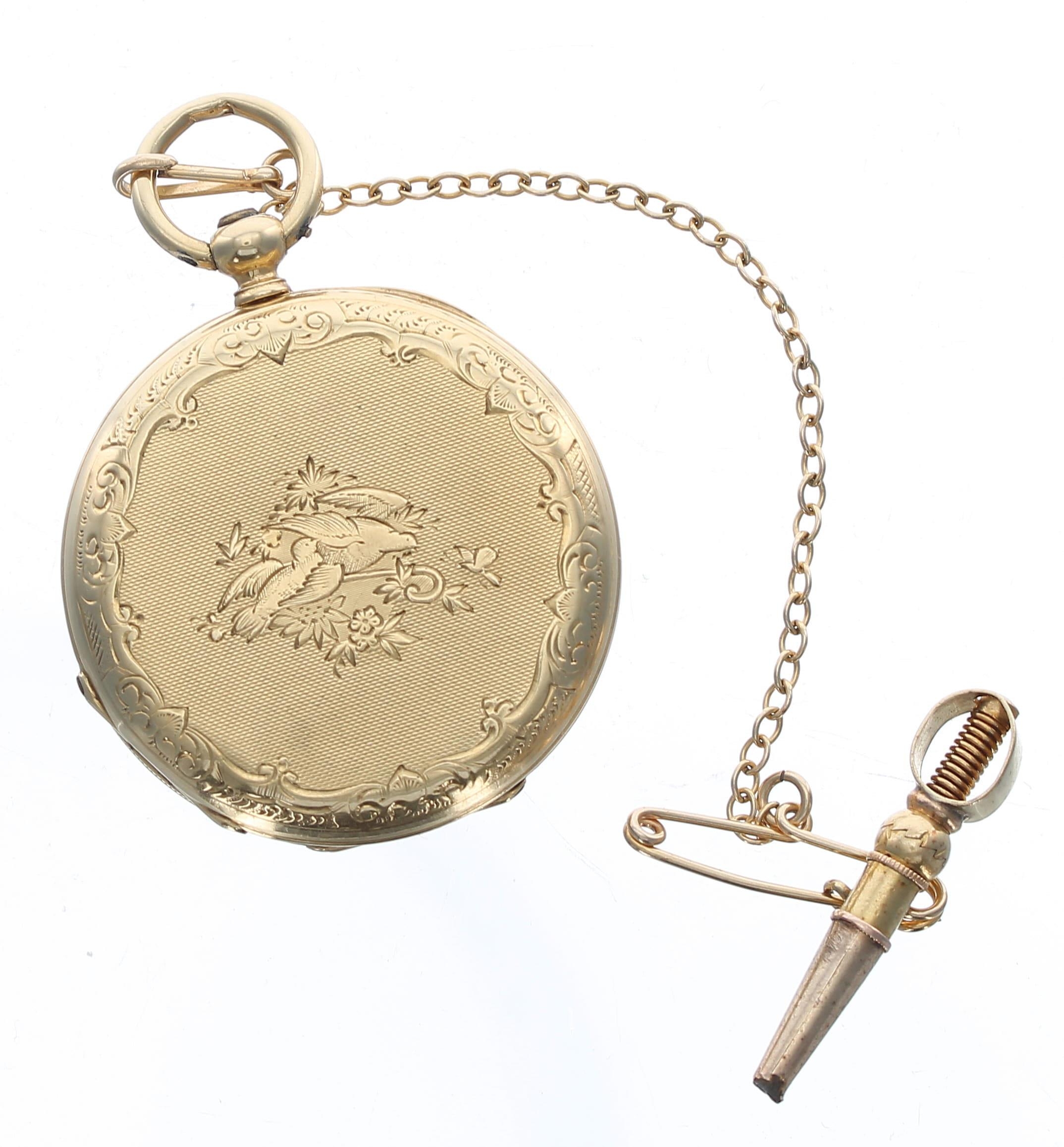 Attractive small 18k Continental cylinder hunter fob watch, gilt frosted bar movement, inscribed - Image 2 of 4