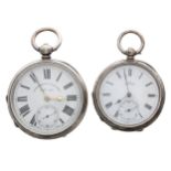 Silver (0.935) lever pocket watch, unsigned movement, no. 123487, with engraved balance cock,