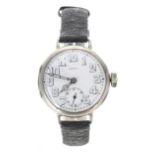 Swiss silver (0.935) wire-lug gentleman's wristwatch, enamel dial signed 'Patrol' with Arabic