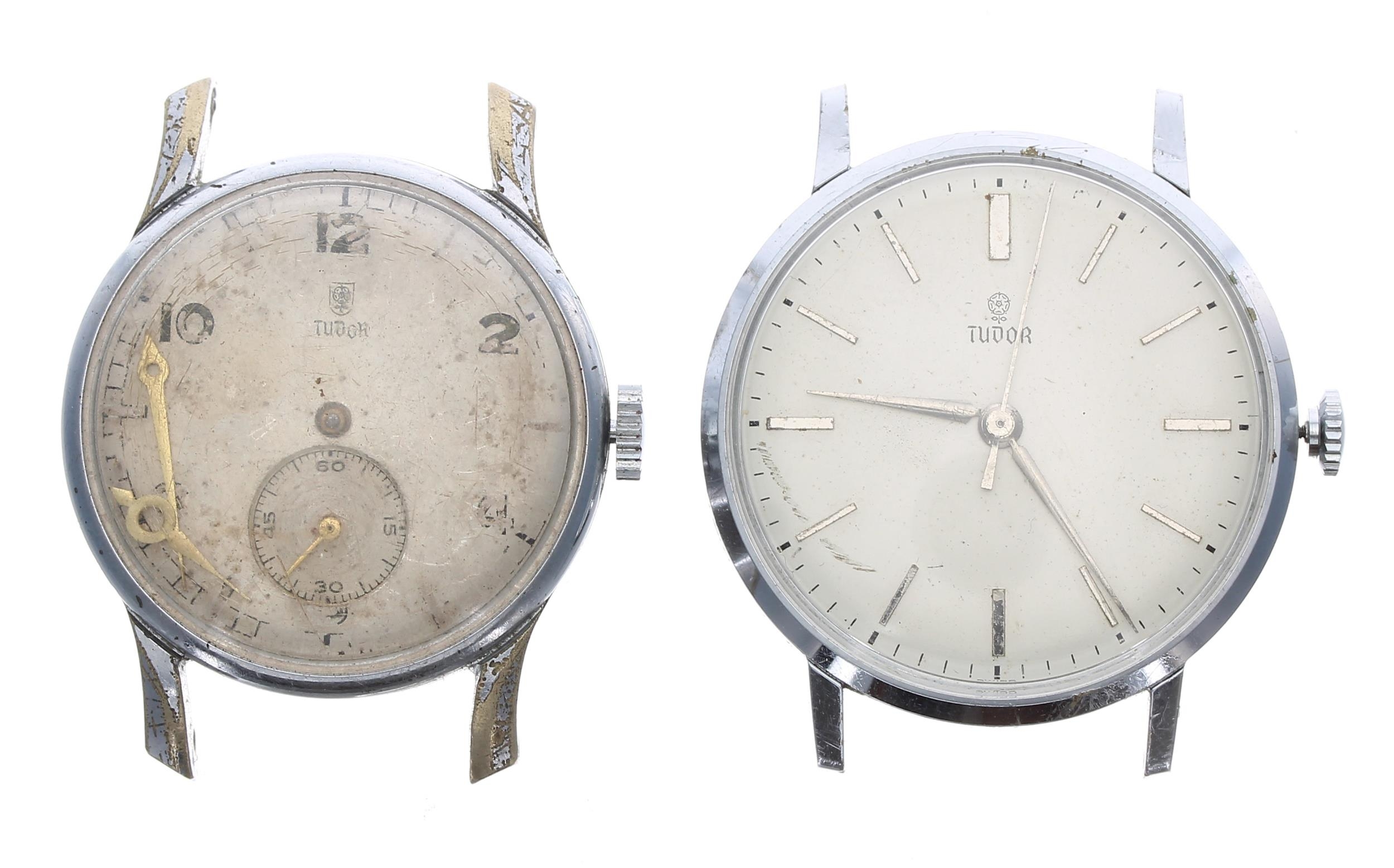 Two Tudor gentleman's wristwatches for repair, 34mm and 31mm (one lacking case back and hands loose)