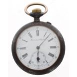 Early 20th century gunmetal lever pocket watch, the gilt frosted movement with compensated balance