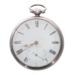 19th century silver fusee lever pocket watch, London 1830, the movement signed Jas Houison, York,