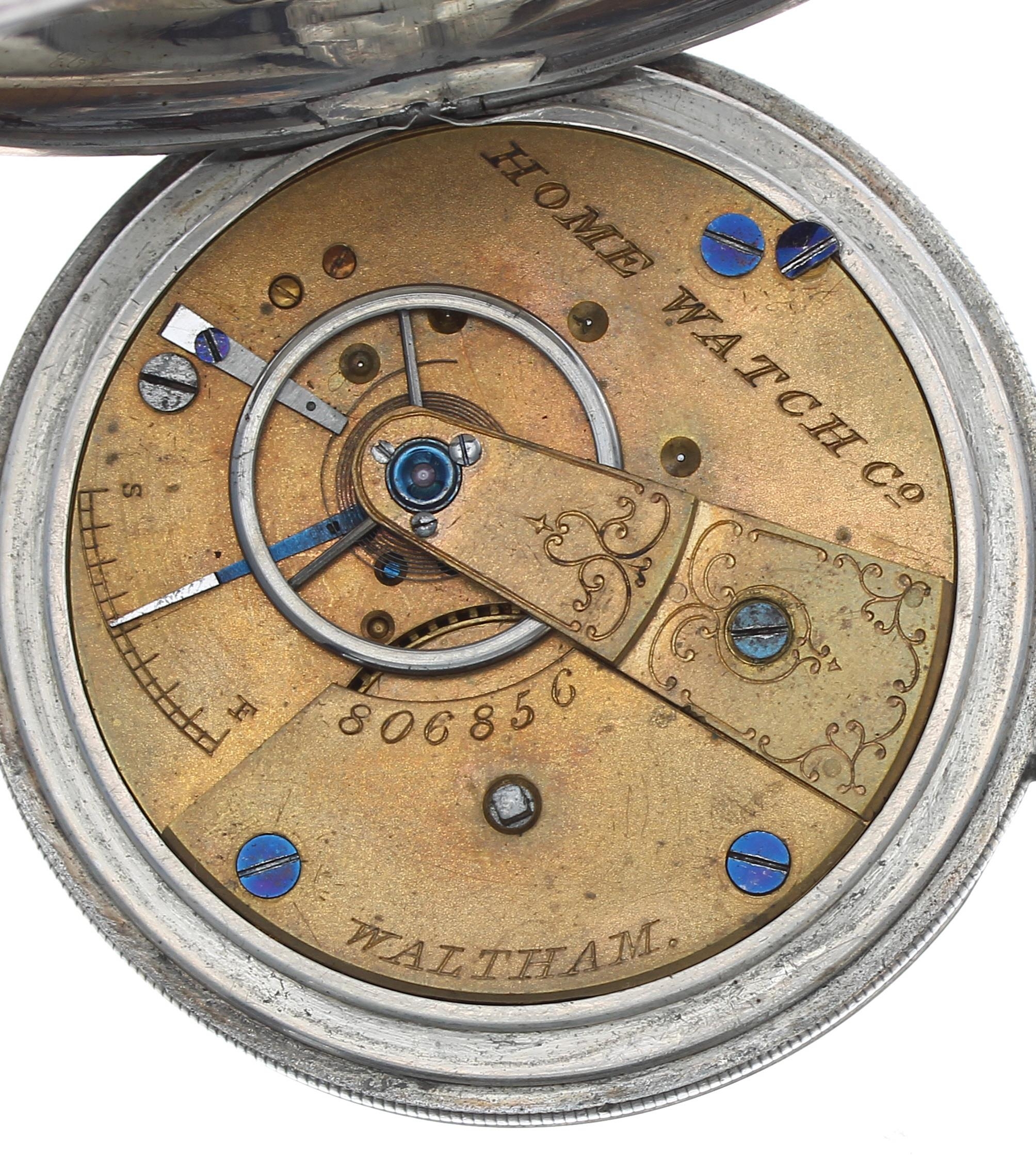 Home Watch Co. Waltham coin silver lever hunter pocket watch, no. 806856, circa 1874, signed - Image 4 of 4