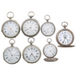 Turkish market lever hunter engraved pocket watch for repair; together with four nickel cased