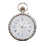 George V silver centre seconds chronograph lever pocket watch, import hallmarks London 1925, three