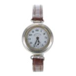 Eberhard & Co. silver (0.925) 'hermetic' swing-lug wristwatch, screw bezel, concealed hinged