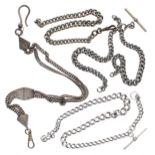 Silver graduated curb watch Albert chain, with silver (925) T-bar, 13.5'' long; together with a