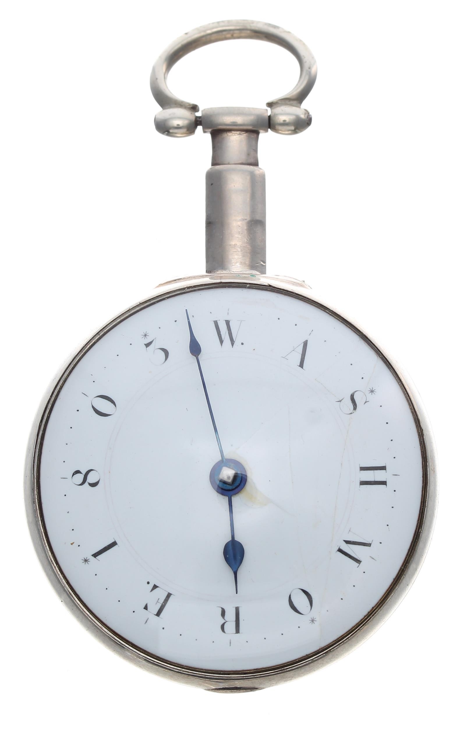 George III silver verge pair cased pocket watch with a named dial, Birmingham 1802, the fusee - Image 3 of 6