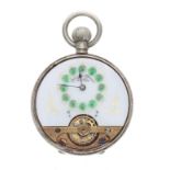 Hebdomas Patent 8 days nickel cased pocket watch, the dial with enamel Roman numerals over a visible