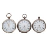 Two silver lever pocket watches in need of attention/repair; together with a silver fusee lever