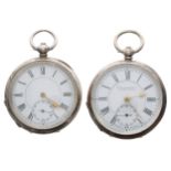 Two silver lever engine turned pocket watches, import hallmarks London 1915 and 1908, three
