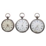 Three silver fusee lever engine turned pocket watches for repair including makers P. Dold, Kilrush &