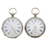 Two silver (0.800) cylinder engine turned pocket watches, 48mm and 49mm