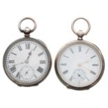 Two silver (0.935) cylinder engine turned pocket watches, 52mm and 51mm