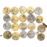 Nine American pocket watch movements; together with eleven lever pocket watch movements to include