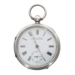 Late Victorian silver lever pocket watch, Chester 1900, unsigned movement with engraved balance