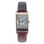 J.W. Benson 9ct rectangular gentleman's wristwatch, London 1936, rectangular silvered dial with