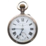 British Military issue silver lever pocket watch, Birmingham 1919, the movement with compensated