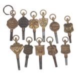 Eleven trade pocket watch keys (11)