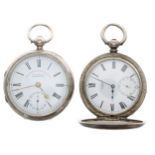 Silver cylinder engine turned hunter pocket watch, unsigned three quarter plate movement, hinged