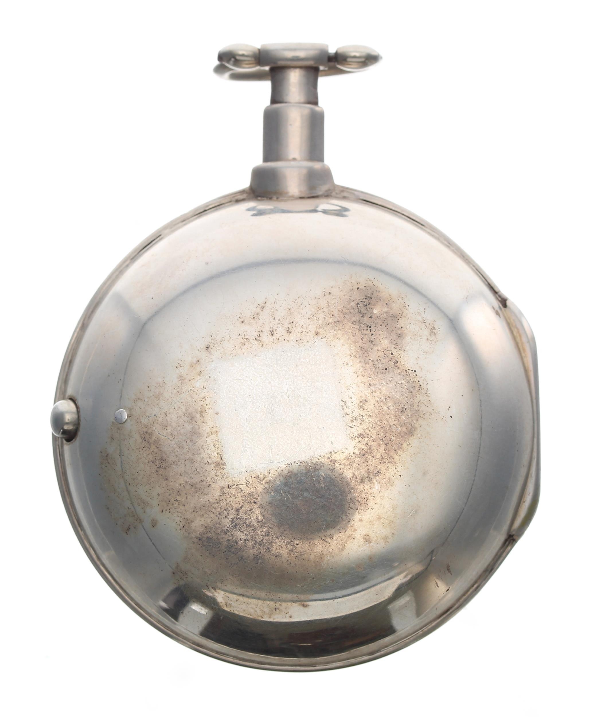 George III silver verge pair cased pocket watch with a named dial, Birmingham 1802, the fusee - Image 2 of 6
