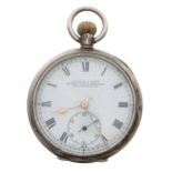 Early 20th century silver lever pocket watch, import hallmarks London 1910, unsigned frosted