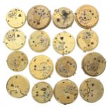 Sixteen signed fusee lever pocket watch movements, to include Savory & Sons, John Howlett, Agar &