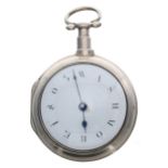 George III silver verge pair cased pocket watch with a named dial, Birmingham 1802, the fusee