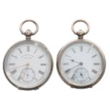 Two silver (0.935) cylinder engine turned pocket watches, 51mm and 50mm (one in need of attention)