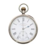 Zenith small silver (0.935) lever pocket watch, circa 1913, signed movement with compensated balance