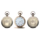 'Fogg's Patent' key wind gold plated lever hunter pocket watch, movement no. 884592, with engraved