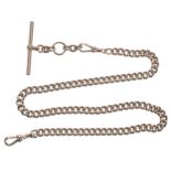 Good 9ct rose gold curb link watch Albert chain, with double swivel clasps and T-bar attachment,