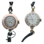 Rolco 9ct lady's wristwatch, 26mm; together with a Rolex 9ct lady's wristwatch, 27mm (at fault,