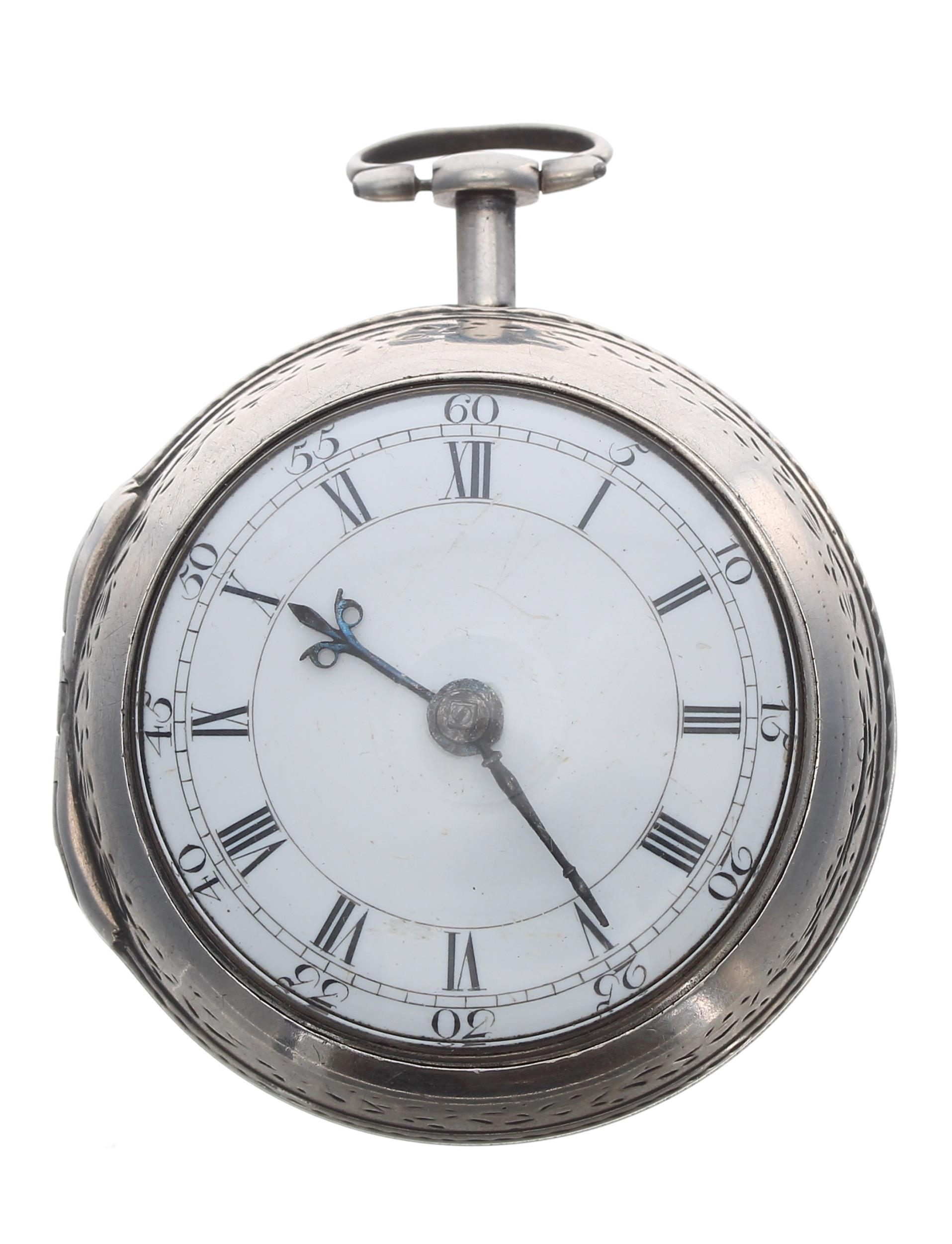 George III silver pair cased verge pocket watch, London 1775, the fusee movement signed J. Richards,