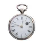 Continental small 19th century verge silver pocket watch, London 1840, unsigned fusee movement