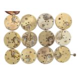 Twelve centre seconds pocket watch movements principally for repair (12)