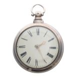 Victorian silver verge pair cased pocket watch, Birmingham 1839, the fusee movement signed V&S.